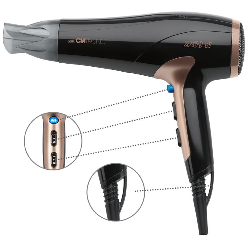 CLATRONIC haardroger HT 3661, 2200 W, ionisering, zwart/koper